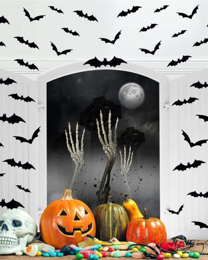 48PCS 3D Black PVC Bat Halloween Wall Sticker Decoration